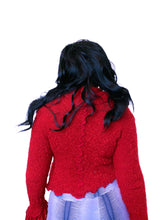 Load image into Gallery viewer, Archival Red fringe cardigan with zipper and belt by Zone Bleue

