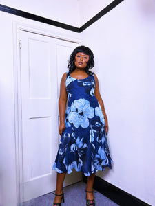 Y2K Floral Asymmetrical Blue Dress