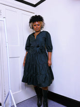 Load image into Gallery viewer, 1980s Gothic taffeta removable collar ruffled dress
