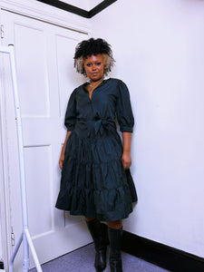 1980s Gothic taffeta removable collar ruffled dress