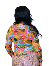 Load image into Gallery viewer, Vintage Vibrant multi-coloured mesh long sleeve top with rose pattern by Mango
