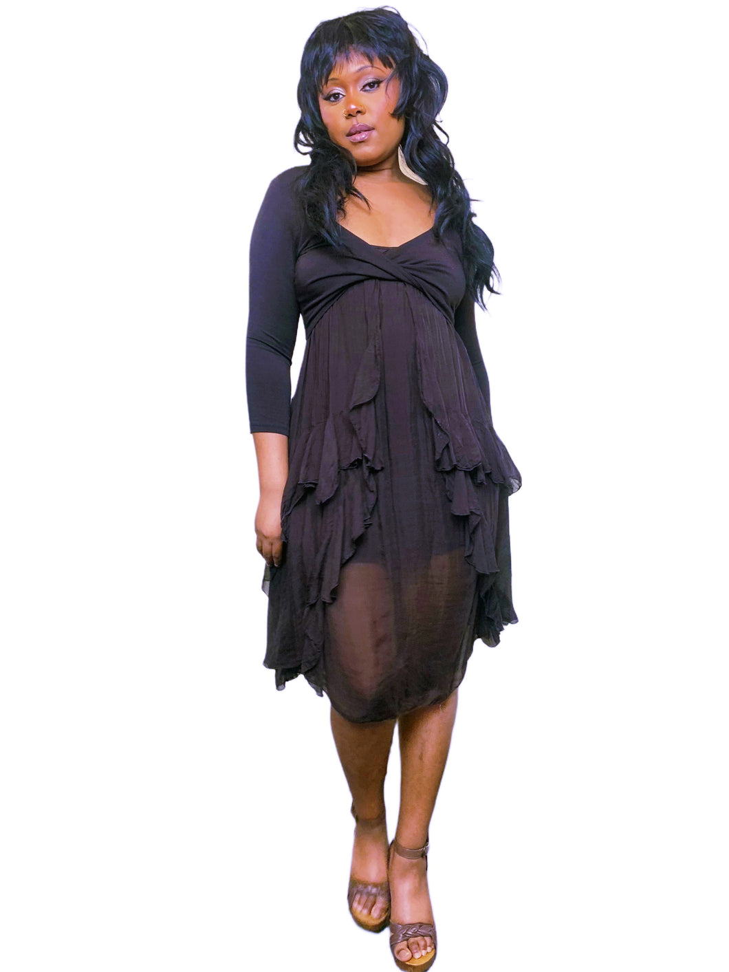 Y2K Archival Chocolate Silk ruffled dress