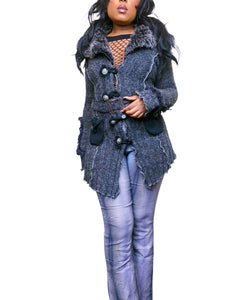 Y2K Marl knit faux fur belted cardigan