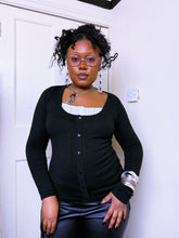 Load image into Gallery viewer, Black knit cardigan with pleated insert
