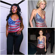 Load image into Gallery viewer, Y2K American Flag Chainmail top ASO Paris Hilton &amp; Nicole Richie 2001
