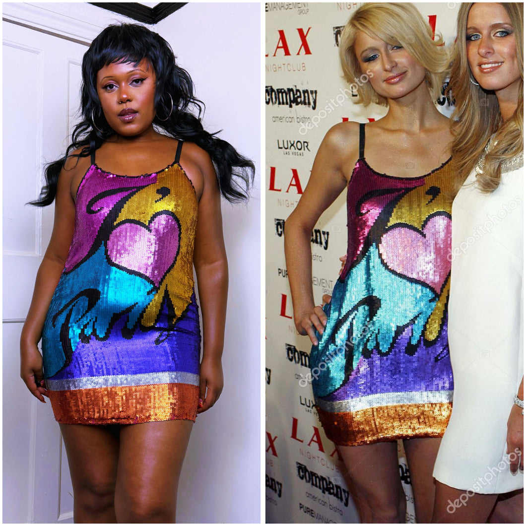 Vintage Sequin “I heart Paris” Mini Dress ASO Paris Hilton 2009