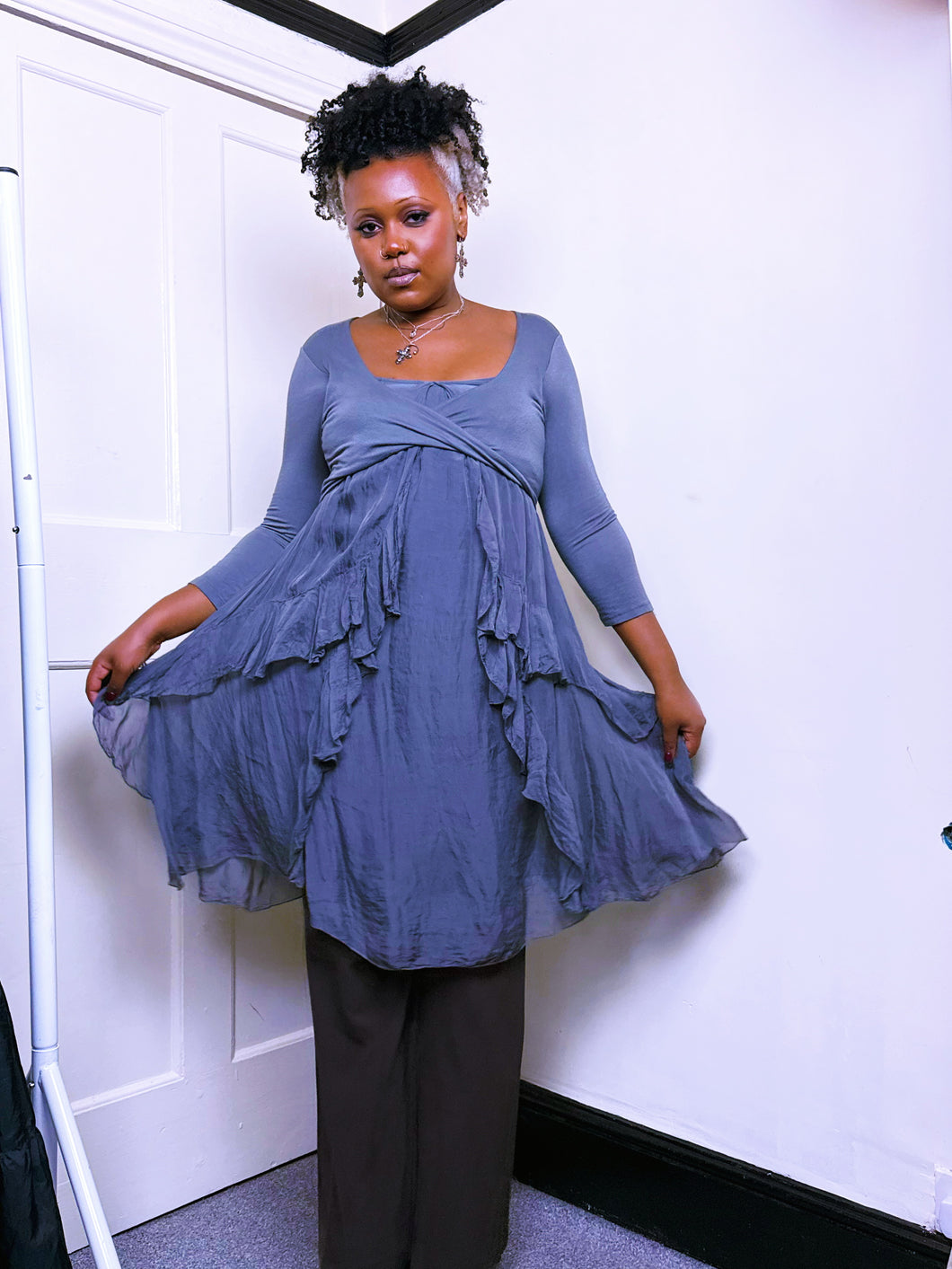 Y2K Silk ruffled whimsical dress