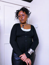 Load image into Gallery viewer, Black knit cardigan with pleated insert
