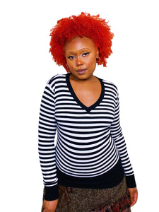 Y2K V neck Striped Jumper