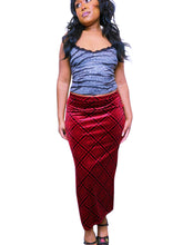 Load image into Gallery viewer, 90s velvet tartan print pencil maxi skirt by Kathie Lee Collection
