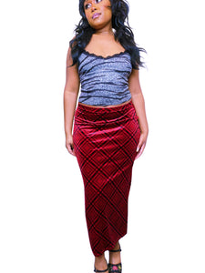 90s velvet tartan print pencil maxi skirt by Kathie Lee Collection