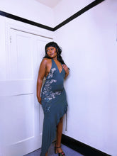 Load image into Gallery viewer, Vintage Skull Print Halter Dress Silk ruffle ASO Shakira at the AMA’s 2005

