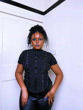 Load image into Gallery viewer, AW07 Karen Millen Gothic snap button silk blouse
