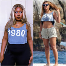 Load image into Gallery viewer, ‘1980’ Print Grey Crop Top ASO Beyoncé in 2010
