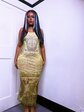 Load image into Gallery viewer, Save The Queen Lime Baroque micro mesh strappy dress
