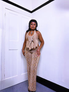 1970s suede and feather halter top