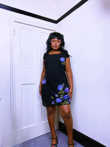 90s Purple and black floral mini dress
