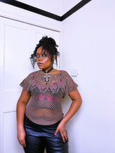 Load image into Gallery viewer, Y2K Brown lurex crochet batwing top
