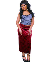 Load image into Gallery viewer, 90s velvet tartan print pencil maxi skirt by Kathie Lee Collection
