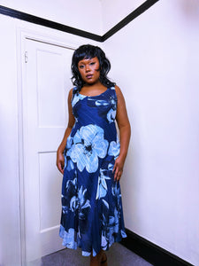 Y2K Floral Asymmetrical Blue Dress