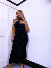 Load image into Gallery viewer, 1996 label Lipsy Velvet glitter navy dress
