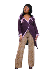 Load image into Gallery viewer, Vintage Aubergine Purple and pink cardigan with lace trim by Zone Bleue
