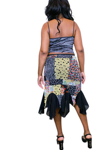 Italian Vintage Multi-print godet skirt