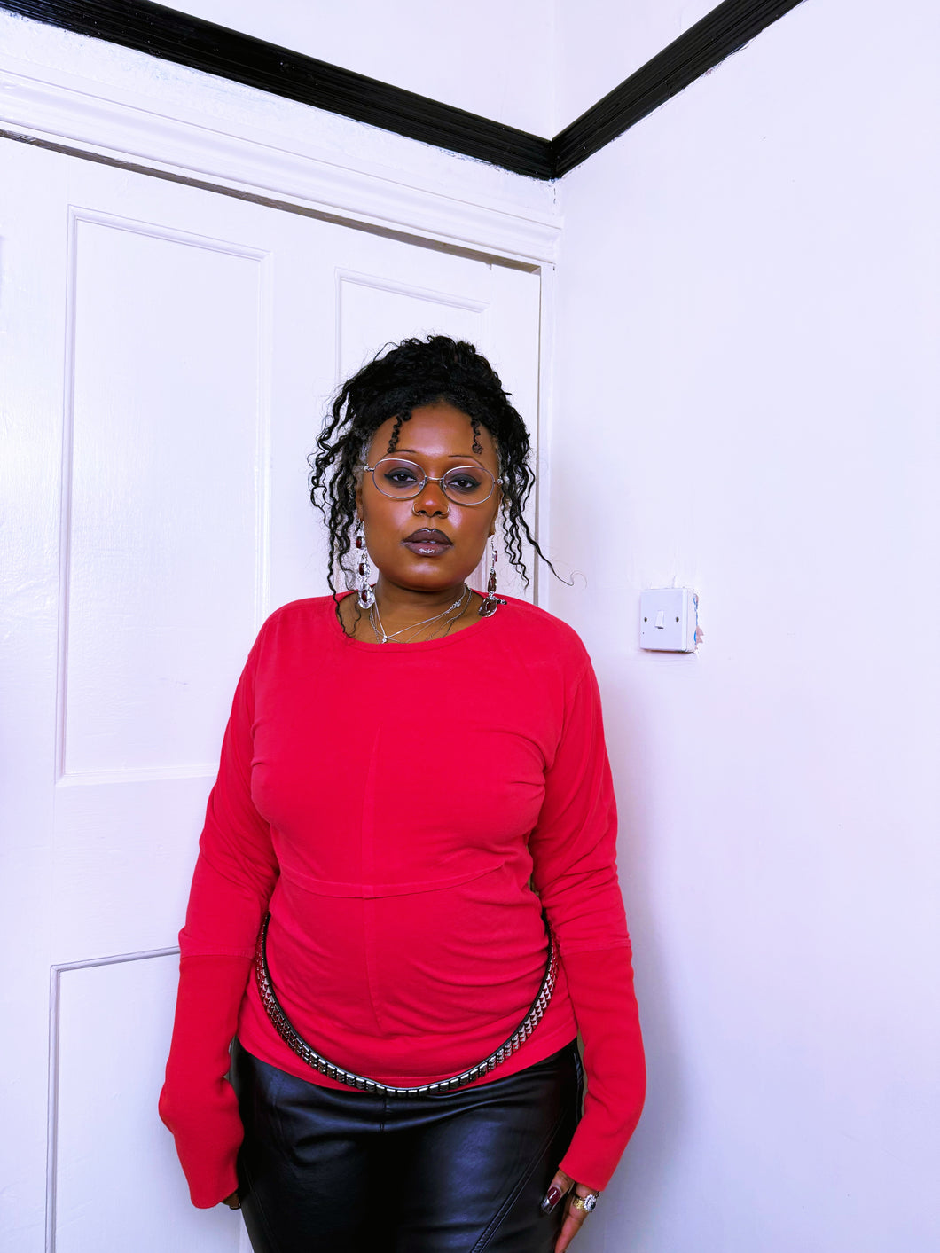 Red Elevated Basic ribbed sleeve top