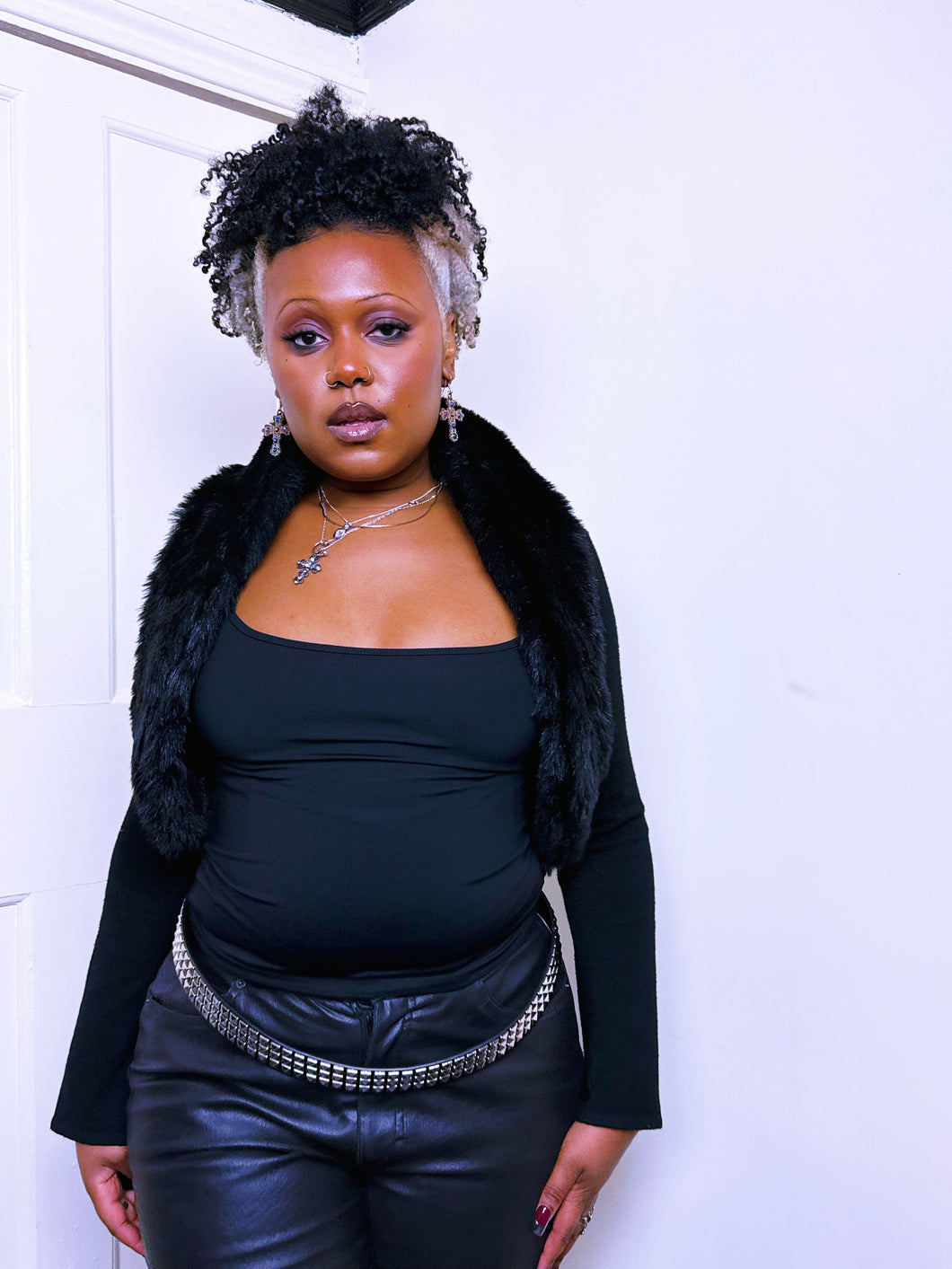 1990s faux fur cropped cardigan