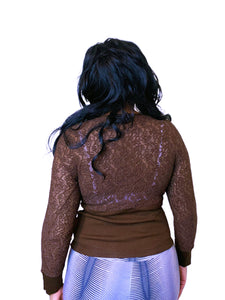 Y2K Brown crochet cardigan with button front by Anne Fontaine Paris