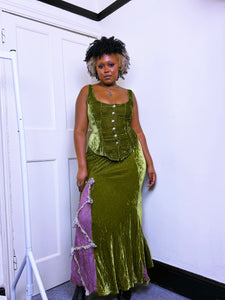 Vintage Green velvet and silk Maxi Skirt (SKIRT ONLY)