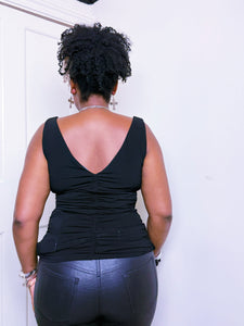 Y2K black cow neck sleeveless top