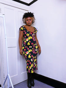 Fruit print ribbon neckline Dress NWT