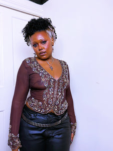 90s chocolate brown silk blouse