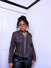 Load image into Gallery viewer, 2000s chocolate brown gothic high neck blouse
