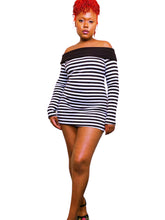 Load image into Gallery viewer, Y2K White and Brown Bardot Knit Dress
