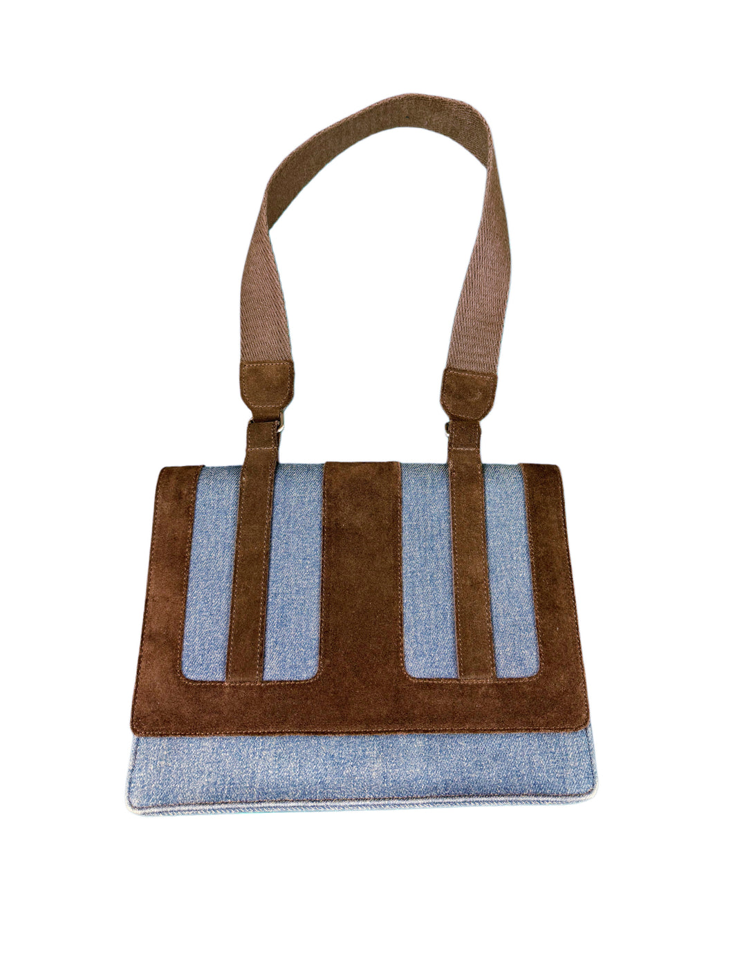 Y2K denim and suede united colours of Benton handbag ￼
