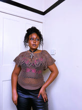 Load image into Gallery viewer, Y2K Brown lurex crochet batwing top
