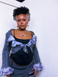 Y2K Zone Bleue cropped knit ruffle cardigan