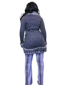 Archival Marl Knit and tartan print faux fur whimsigoth cardigan