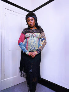 Y2K long sleeve Save the Queen beaded top