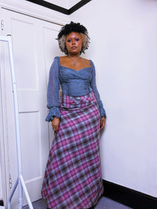 Y2K Plaid flared maxi skirt