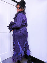 Load image into Gallery viewer, Juju and Christine purple knit bi-fabric whimsical, asymmetrical skirt ￼
