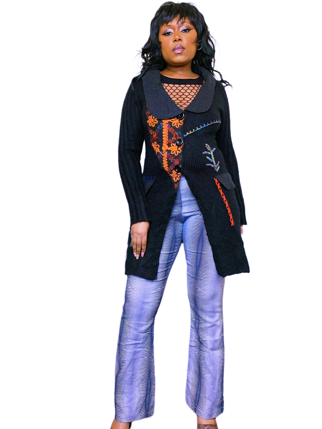 Y2K Black and multicoloured button up cardigan
