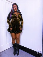 Load image into Gallery viewer, Betsey Johnson 1990s Brown crushed velvet witchy whimsigoth mini dress
