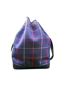 Vintage navy blue check Burberry drawstring handbag ￼