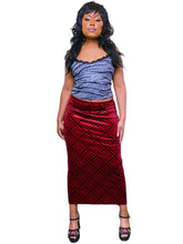 Load image into Gallery viewer, 90s velvet tartan print pencil maxi skirt by Kathie Lee Collection
