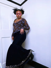 Load image into Gallery viewer, Velvet handmade whimsical bell bottom trousers
