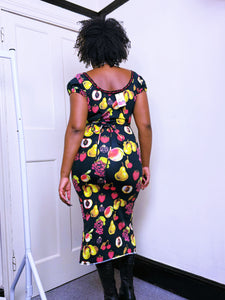 Fruit print ribbon neckline Dress NWT