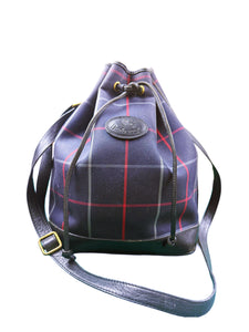 Vintage navy blue check Burberry drawstring handbag ￼